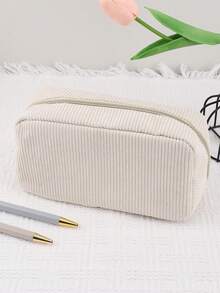 1/2 piezas Estuche de lápices de gran capacidad de terciopelo con cremallera dorada, bolsa de almacenamiento de artículos de papelería de unicolor estético, soporte portátil multifuncional para bolígrafos, suministros escolares para estudiantes, organizador duradero de oficina, viaje y maquillaje,Vuelta a la escuela - albaricoque - Ver 5