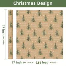 1 Roll Of Christmas Gift Wrapping Paper Featuring A Christmas Tree And Snowflake Pattern; Made Of Kraft Paper; Dimensions: 43 Cm X 300 Cm (17 Inches X 9.84 Feet); Suitable For Christmas Gift-Giving, Christmas Party Decorations, And Gift Wrapping. - A - View 5