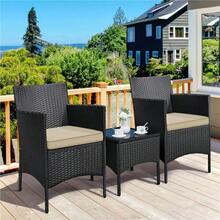 Costoffs Set Of 3 Patio Table And Chairs, Outdoor Wicker Conversation Furniture Set, 2pcs Woven Rattan Chairs With Cushions And 1 Side Table - Brown/Khaki - View 5