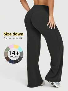 Pantalones rectos holgados con cintura alta y elasticidad para mujer, que realzan los glúteos, ideales para actividades al aire libre, aptos para yoga y pilates, cómodos para uso diario - Rojo vino - Ver 6