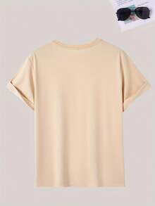 Men's Short-Sleeved T-Shirt With Round Neck And Letter Print Design, Summer Fashion. - 杏色 - 查看 3