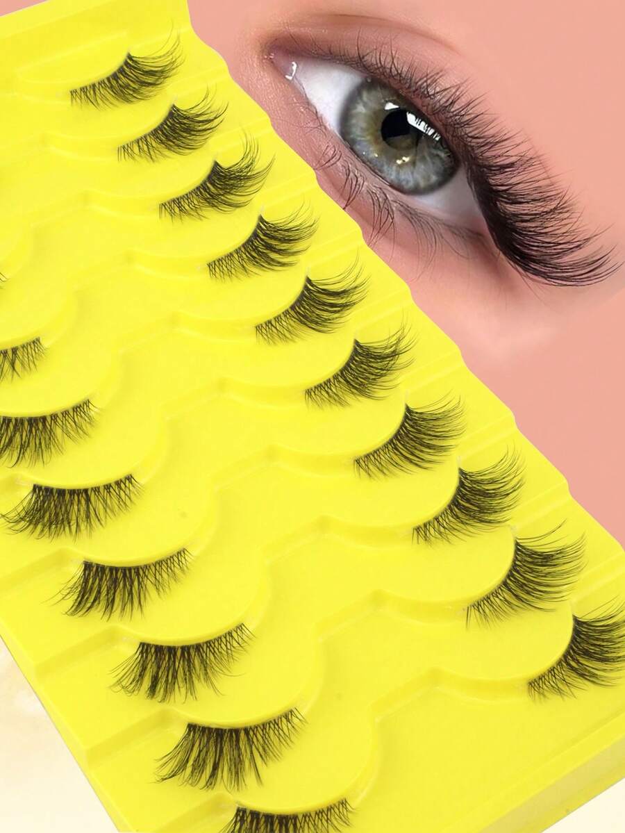 10 Pairs Natural Fox Eye Cat Fur 3D Fluffy Curly Tail Extension Invisible Transparent Band Comfortable Lightweight False Eyelashes For Beginners - 查看 1