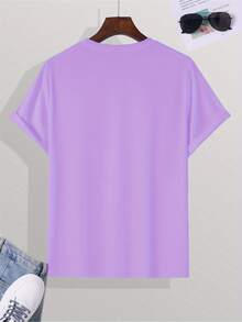 Camiseta de manga corta con estampado de letras para hombres de moda de verano - Morado - Ver 2