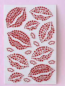 2pcs 3D Sexy Red Lip Rhinestone Face Stickers, Shiny Crystal Kiss Lip Face Jewels Gems, Temporary Face Rhinestone Stickers, For Makeup, Eyes, Hair, Body Decoration - Red - View 8