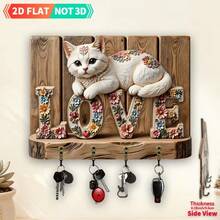 1pc 5 Cats Theme Wooden Key Holder Wall Mount Multi-Functional Home Key Rack With 4 Hooks Entryway Porch Room Organization Wall Decor Housewarming Gift Decorative Storage Solution For Modern Living Spaces - Multicolor - View 6