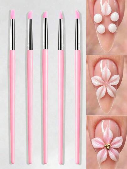 White/Pink/Black Nail Art Pen Set, Silicone Brush Head, Suitable For Flower Carving, Nail Art Carving, Embossing, Hollow Sculpture Rhinestone Tool Set, 3D Flower Carving, DIY Nail Art Pen, Nail Art Pen, Nail Art Tools