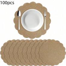 12/24/50/100pcs Floral Linen Placemats, 33.5cm Round Flower Shaped Reusable Table Mats For Autumn, Wedding, Dinner Party, Farmhouse Decor, Brown Country Style - Multicolor - View 35