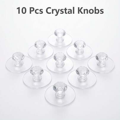 10pcs Transparent Crystal Door Handles, Cabinet Drawer Door Handles, Self-Adhesive Hook Handles, Hotel Furniture Door Decorative Hardware, Decorative Door Handle Accessories, Cabinet Drawer Door Handles