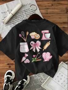 Camiseta de verano estampada de manga corta para mujer, top para mujer, tejido de algodón puro, corte regular.blusas para mujer playeras de mujer blusas casuales para dama conjuntos de mujer - Negro - Ver 3