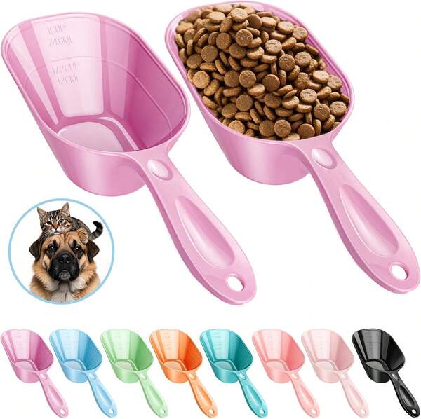 Fenenik Dog Food Scoop 2 Pack, Pet Cup Capacity Cat Food Scooper With Measuring Lines For Dog, Puppy And Cat Coffee Bean, Flour Scoop Purple