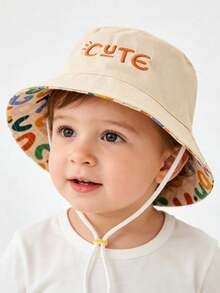 Cute Embroidered Baby Bucket Hat, Reversible Colorful Letter Print Toddler Sun Hat, Adjustable Chin Strap Bucket Hat For Kids, Perfect For Outdoor - Multicolor - View 8
