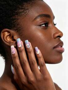 16pcs/1sheet Colorful Flower Gold Graduation Nail Stickers, Waterproof, Home DIY, Suitable For Back To School, Summer Beach, Vacation, Graduation Gift, Winter Nail Art, Full Coverage Self-Adhesive UV-Free Nail Stickers - Multicolor - View 6
