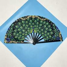 1/3/5pcs Foldable Portable Handheld Fan, Exquisite Peacock Print Pattern With Gold Foil Accents And Blue Floral Design, Premium Smooth Satin Fan Surface, Matte Black Textured Fan Bones, Multi-Scenario Use: Summer Cooling, Home Desktop Decor, Stage Photography Prop, High-End Gift, Suitable For Wedding Favors, Birthdays, Holidays, Anniversaries For Friends And Family - A - View 8