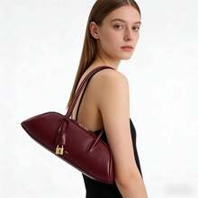 JW Fashion Handbag 2026 New European & American Vintage Boston Bag Large Capacity Bowling Bag Women Niche High-End Underarm Bag Baguette Shoulder Bag Commuting/Shopping/Date/Daily/Outdoor Leisure Bag - Burgundy - View 4