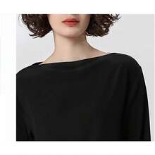 Blusa de seda de manga larga con cuello cuadrado para mujer, estilo informal, suelta, para oficina - Morado - Ver 5