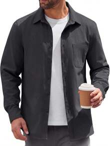 - Chaqueta ligera con botones para hombre, chaqueta casual de algodón - Beige - Ver 9