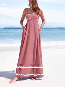 PRETTYGARDEN Women's Summer Flowy Maxi Dress Vestidos Casual Sleeveless Strap Ruffle Wedding Guest Graduation Beach Party Travel Vacation Long White Dresses - 深粉紅色 - 查看 4