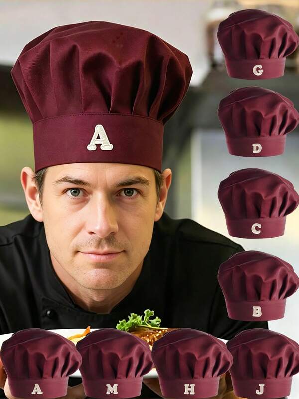 1 pièce Chapeau de chef lettre A-Z pour adulte, élastique réglable, casquette de boulanger de cuisine, cosplay