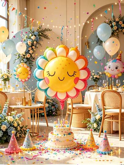1 Rainbow Sunflower Balloon Set, Perfect For Birthday Parties, Themed Celebrations, Family Gatherings, Indoor Decorations, Room Decor, Event Backdrops, And Festive Occasions,