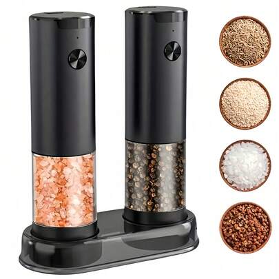 1/2pcs Electric Salt And Pepper Grinder, Pepper Salt Seasoning Jar, 3.21oz Capacity, With LED Light And Adjustable Coarseness, Suitable For Home Kitchen And Hotel Restaurant Kitchen Utensils