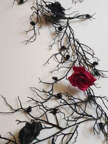 2pcs Gothic Black Rose Vine Garland, Dark Academia Style Wall Decor, Halloween Room Hanging Decoration, Artificial Flower Vine, Suitable For Bedroom, Party, Home Decor - Multicolor - View 9