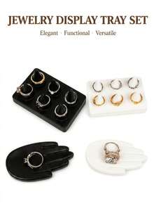 Jewelry Tray Lotus Leaf Dish & Hand-Shaped Ring Holder, Black And White Resin Jewelry Display Storage Rack, Suitable For Vanity, Desktop, Store Counter Decoration - Multicolor - View 5