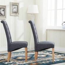 Mcc Direct Set Of 2 Linen Fabric Dining Chairs Roll Top Scroll High Back For Home & Commercial Restaurants - Brown - View 4