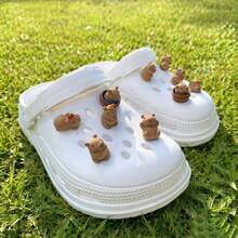 5/10件裝水豚DIY洞洞鞋飾品，情人節、聖誕節或開學季完美禮物，適合約會、購物與派對 - 棕色 - 查看 10