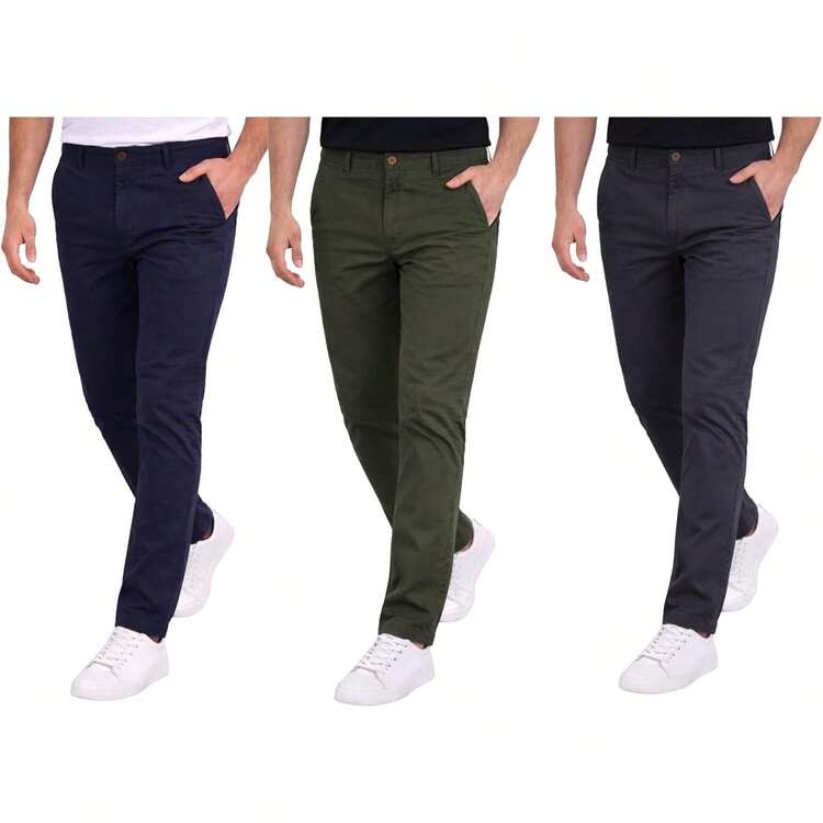 Holstone Pack 3 Pantalones Estilo Chino de Gabardina Premium Hombre - Uso Casual y Oficina Moda Caballero - Pantalón de Algodón. - Verde oliva - Caqui - Gris Oxford - Añade 16