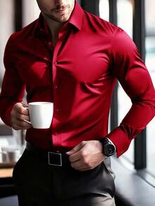 anfinity Mode Elegante camisa de vestir blanca de manga larga para uso formal o de oficina con cuello de camisa, camisas de negocios, camisa casual de negocios para hombres, otoño, ceremonia - Blanco - Ver 25
