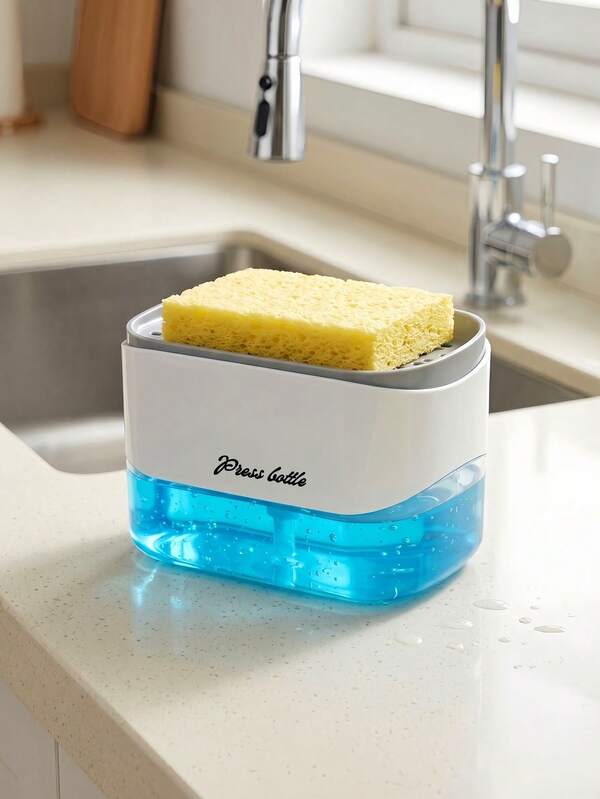 1pc Sponge Soap Dispenser, Manual Press Soap Dispenser, Kitchen Dish Soap Dispenser, Sink Sponge Holder, Bathroom Sponge Soap Pump, Suitable For Home Kitchen Tools, Ideal Gift For Family And Friends