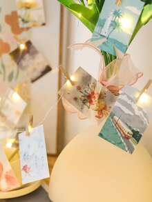 1pc 1-10m LED Copper Wire String Lights With Wooden Photo Clips, 10 Clips Per Meter (±2-3 Clips Error), Hanging Photo Cards Fairy Lights, Photo Wall Decoration Lights, Bedroom Atmosphere Decorative Light String, Suitable For Girls' Room Birthday Party Anniversary Home Decor - 銅色線 - 查看 9