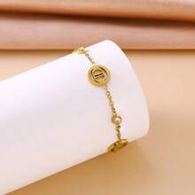 1pc Fashion Versatile Stainless Steel 18K Gold Plated CD Letter Crystal Zirconia Bracelet, Gift For Mother - Gold - View 3