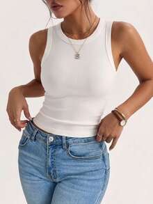3pcs/Set Women's Ribbed Crew Neck Backless Slim Fit Casual Outing Tops, Summer Fitness Sports Tops - Multicolor - View 2