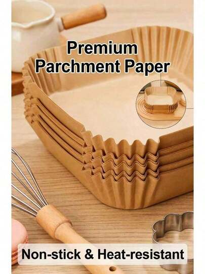 Disposable Non-Stick Parchment Paper Sheets, 100Pcs Square Air Fryer Liners 8-9 Inch, Oil Resistant For Airfryer Microwave Daily Cooking, Perfect Kitchen Supply Matching Your Kitchen Rug