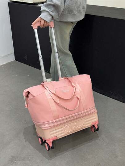 Bolsa de viaje plegable con ruedas, gran capacidad, elegante y espaciosa, adecuada para mujeres, esencial de viaje, estilo minimalista, ruedas y asa desmontables, bolsa de fin de semana, bol