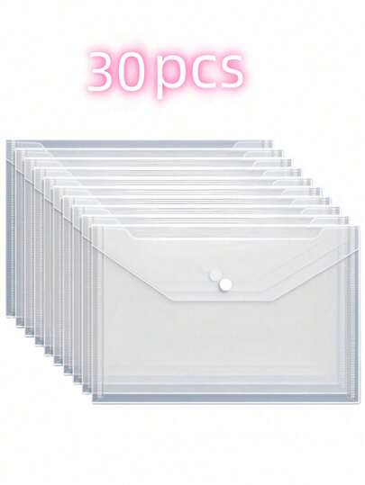 30pcs/10pcs/1pc, A4 Transparent Folder - Durable Waterproof Document Organizer Bag, With Snap Closure Design, Thickened Plastic Suitable For Office, School, Home And Storage, Desktop Document Storage, Portable Appearance, Secure Snap Button