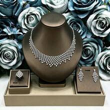 Middle East Dubai Luxury Pearlescent Heavy Work White Zirconia Mesh Water Drop 4-Piece Set Pakistan Saudi Arabia Bridal Party Jewelry Set Wedding Accessories Gift - White - View 5