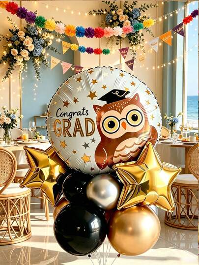 Conjunto de 13 Peças de Decoração com Balões de Coruja com Tema de Formatura, Perfeito para Festas de Formatura, Época de Regresso às Aulas, Festas Temáticas, Sessões Fotográficas de Aniversário, Decorações Interiores e Mais - Crie Facilmente um Ambiente Festivo