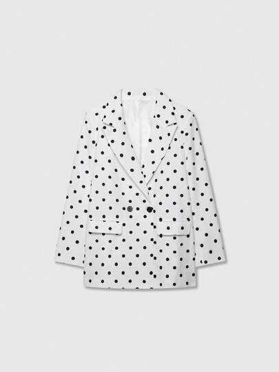 Áo blazer nữ phong cách Old Money họa tiết chấm bi, ve áo hai hàng khuy, màu trơn, tay dài, đơn giản thời thượng, phù hợp mặc mùa xuân/thu/đông