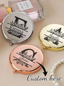 1 pieza Espejo de maquillaje redondo con nombre grabado personalizado, espejo compacto de acero inoxidable personalizado, espejo portátil plegable de doble cara HD - Multicolor 2 - View 15