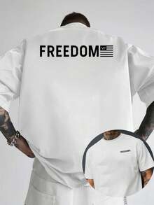 Camiseta para hombre con la bandera estadounidense y la palabra LIBERTAD - diseño de doble cara con frases tanto en la espalda como en el pecho, camiseta casual de manga corta con cuello red - Blanco - Ver 1