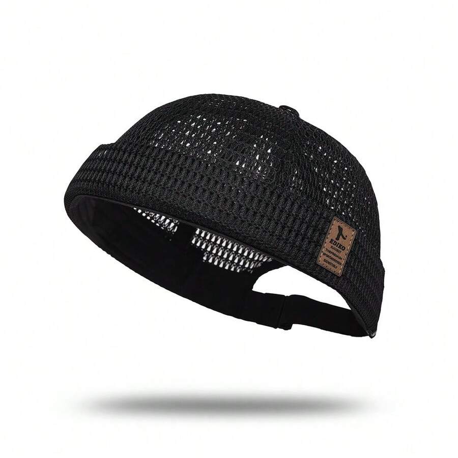 1pc Summer New Stitched FEWK Leather Label Hollow Large Grid Mesh Bucket Hat Unisex Hip-Hop Breathable - Multicolor - View 1