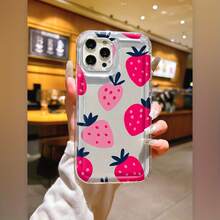 Strawberry Pink Red Full-Coverage Transparent Screen Protector Cases with Large Anti-Drop and Shockproof Hole for  11, 11 PRO, 11 PRO MAX, 12 MINI, 13 MINI, 12, 12 PRO, 12 PRO MAX, 13, 14, 13 PRO, 13 PRO MAX, 14 PRO, 14 PLUS, 14 PRO MAX, 15, 15 PLUS, 15 PRO, 15 PRO MAX, 16, 16 PRO, 16 PLUS, 16 PRO MAX, 16E, 17, 17 PRO, 17 AIR, 17 PRO MAX - transparente - Ver 1