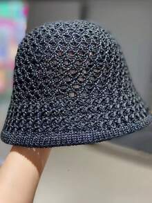 1件女款鏤空草編水桶帽，輕量透氣防曬帽，適合夏季日常出行、海灘度假、返校季，防紫外線海灘帽 - A - 查看 13