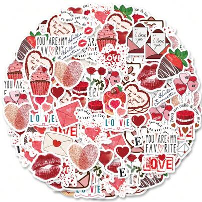 46pcs Red Love Graffiti Stickers For Notebook, Water Bottle, Guitar, Luggage DIY Decoration, Hot Selling Wholesale