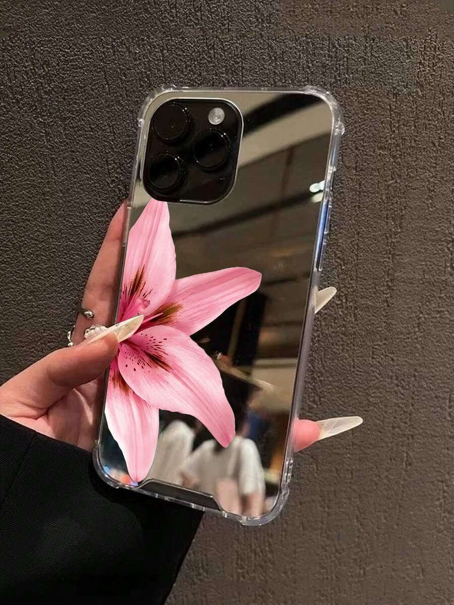 逼真粉色百合花鏡面手機殼，相容 iPhone 11/12/13/14/15/16/17/17pro/17e/17air/17pro Max 與 Galaxy/A54/A14/A12/A13/A15/A32/A33/A24/A52S/S20/S21/S22/S23/S24/S23Plus/S24ultra/S25/A15/A33/A23/S26/S26ultra/S25/S25ultra，透明保護殼，花卉設計，適合女性與女孩 - 彩色 - 查看 1