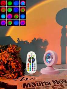 1pc USB Powered RGB Floor Lamp, Telescopic 16-Color Sunset Atmosphere Projector Light, LED Sunset Atmosphere Light, Sunset Effect Projector, Room Decoration Night Light, Multi-Color Projector, Room Ambient Decorative Lighting, With Remote Control, Multiple Color Changes, Rotatable, Suitable For Decoration, Photography Party, Bedroom Home Decor, Room Decoration, Party Wall Decoration Light - Large Remote Control - Sunset Projector - View 15