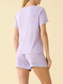 Latuza - Conjunto de Pijama de Manga Corta con Cuello en V para Mujer - Gris-oscuro - Ver 6