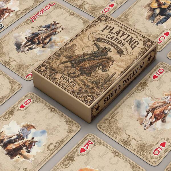 YFOPEN American Western Cowboy Themed Playing Cards, Vintage Cowboy Watercolor Illustration Hand Cards, Artistic Western Cowboy Playing Cards, High-End Nostalgic, Creative Gift.